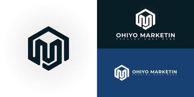 Abstract initial hexagon letter OM or MO logo in blue-black color isolated on multiple background colors. The logo is suitable for marketing agency company logo design inspiration templates. vector
