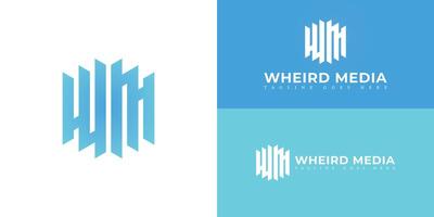 Abstract initial hexagon letter WM or MW logo in gradient blue color isolated on multiple background colors. The logo is suitable for media production company logo design inspiration templates. vector