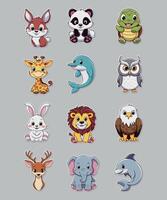 Set of stickers with sea animals and dogs cartoon character vector