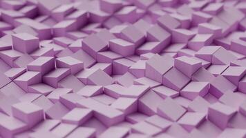 3d render abstract animation motion design geometric cubes sci-fi game metaverse purple color blocks bricks cubic objects mosaic surface moving wave of squares loop backdrop seamless background video