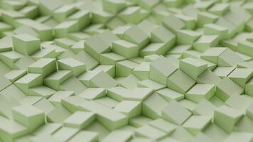 Motion design 3d render abstract background wallpaper green cubes mosaic surface wooden squares cylinders cubic bricks moving wave digital generated loop animation copy space presentation metaverse video