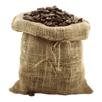 3d representación de un café frijoles en un bolso en transparente antecedentes png