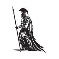 Spartan with Spear and Shield. Illustration of background, vector