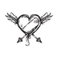 Cute hand drawn heart and arrow illustration on white background vector