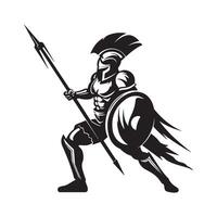 Spartan with Spear and Shield. Illustration of background, vector