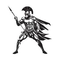 Spartan with Spear and Shield. Illustration of background, vector