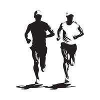 Male Marathon Runner Running Front View, Marathon Male Runners silhouettes vector