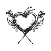 Cute hand drawn heart and arrow illustration on white background vector