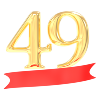 Anniversary 49 Number Gold And Red 3d Rendering png