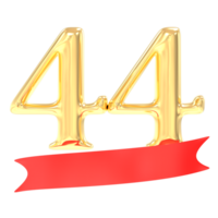 anniversaire 44 nombre or et rouge 3d le rendu png