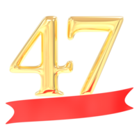 anniversaire 47 nombre or et rouge 3d le rendu png