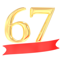 anniversaire 67 nombre or et rouge 3d le rendu png