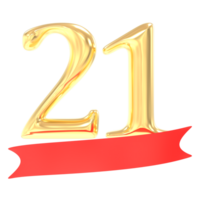 anniversaire 21 nombre or et rouge 3d le rendu png