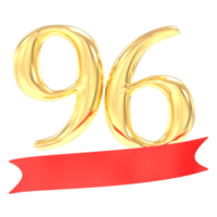 Anniversary 96 Number Gold And Red 3d Rendering png