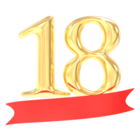 Anniversary 18 Number Gold And Red 3d Rendering png