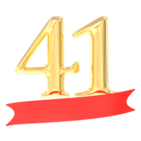 anniversaire 41 nombre or et rouge 3d le rendu png