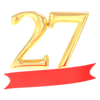 Anniversary 27 Number Gold And Red 3d Rendering png