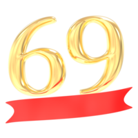 verjaardag 69 aantal goud en rood 3d renderen png