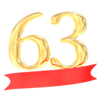 anniversaire 63 nombre or et rouge 3d le rendu png