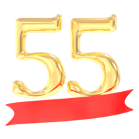 årsdag 55 siffra guld och röd 3d tolkning png