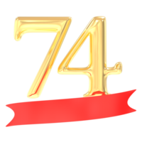 Anniversary 74 Number Gold And Red 3d Rendering png