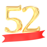 Anniversary 52 Number Gold And Red 3d Rendering png