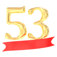 Anniversary 53 Number Gold And Red 3d Rendering png