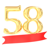 verjaardag 58 aantal goud en rood 3d renderen png