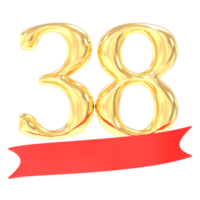 Anniversary 38 Number Gold And Red 3d Rendering png