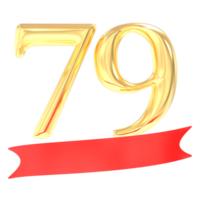 anniversaire 79 nombre or et rouge 3d le rendu png