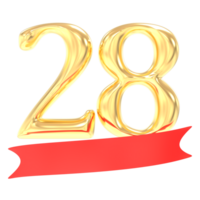 anniversaire 28 nombre or et rouge 3d le rendu png