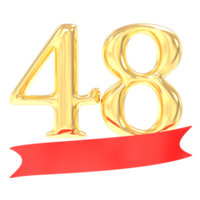 aniversario 48 número oro y rojo 3d representación png