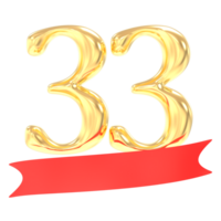 Jahrestag 33 Nummer Gold und rot 3d Rendern png