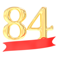 Anniversary 84 Number Gold And Red 3d Rendering png