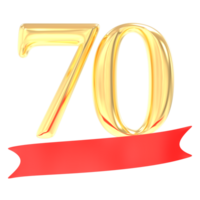Anniversary 70 Number Gold And Red 3d Rendering png