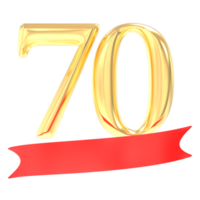 anniversaire 70 nombre or et rouge 3d le rendu png