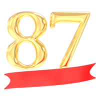 Anniversary 87 Number Gold And Red 3d Rendering png