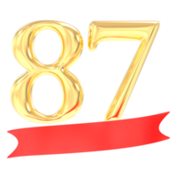 anniversario 87 numero oro e rosso 3d interpretazione png