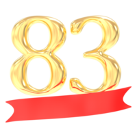 Anniversary 83 Number Gold And Red 3d Rendering png