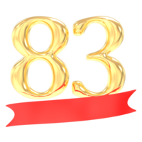 Anniversary 83 Number Gold And Red 3d Rendering png