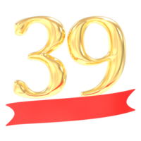 anniversaire 39 nombre or et rouge 3d le rendu png