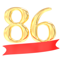 Anniversary 86 Number Gold And Red 3d Rendering png