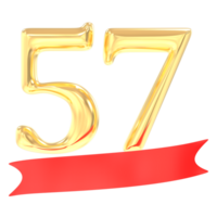 Anniversary 57 Number Gold And Red 3d Rendering png