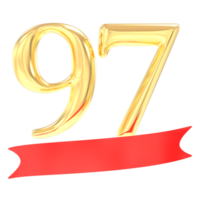 anniversaire 97 nombre or et rouge 3d le rendu png