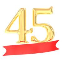 anniversaire 45 nombre or et rouge 3d le rendu png