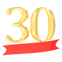 Anniversary 30 Number Gold And Red 3d Rendering png