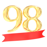 Anniversary 98 Number Gold And Red 3d Rendering png