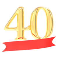 anniversaire 40 nombre or et rouge 3d le rendu png