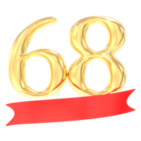 Anniversary 68 Number Gold And Red 3d Rendering png