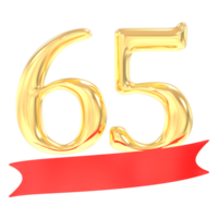 anniversaire 65 nombre or et rouge 3d le rendu png